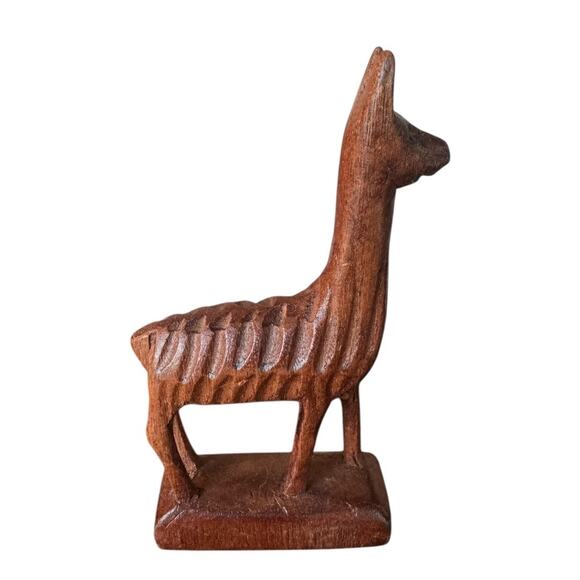 Hand Carved Wood Llama Figurine Handmade in Ecuador 3” Folk Art Alpaca Statue - Picture 2 of 7